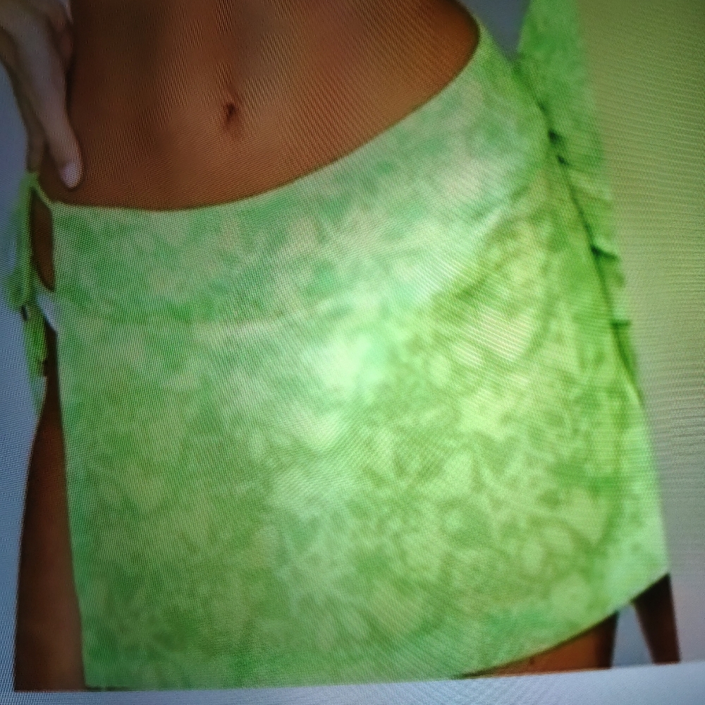 BEACH BUNNY LIME GREEN SEMI-SHEER WRAP MINI SKIRT 'MADELINE' PEACE -FLOWER sz L